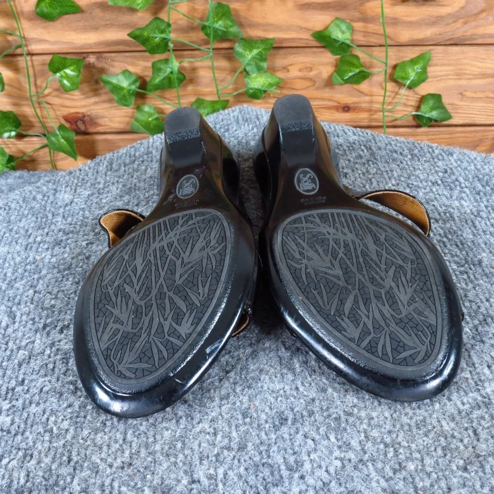 Sofft Black Patent Leather‎ Womens Wedge Sandal Size 6 Dressy Slide Sandals